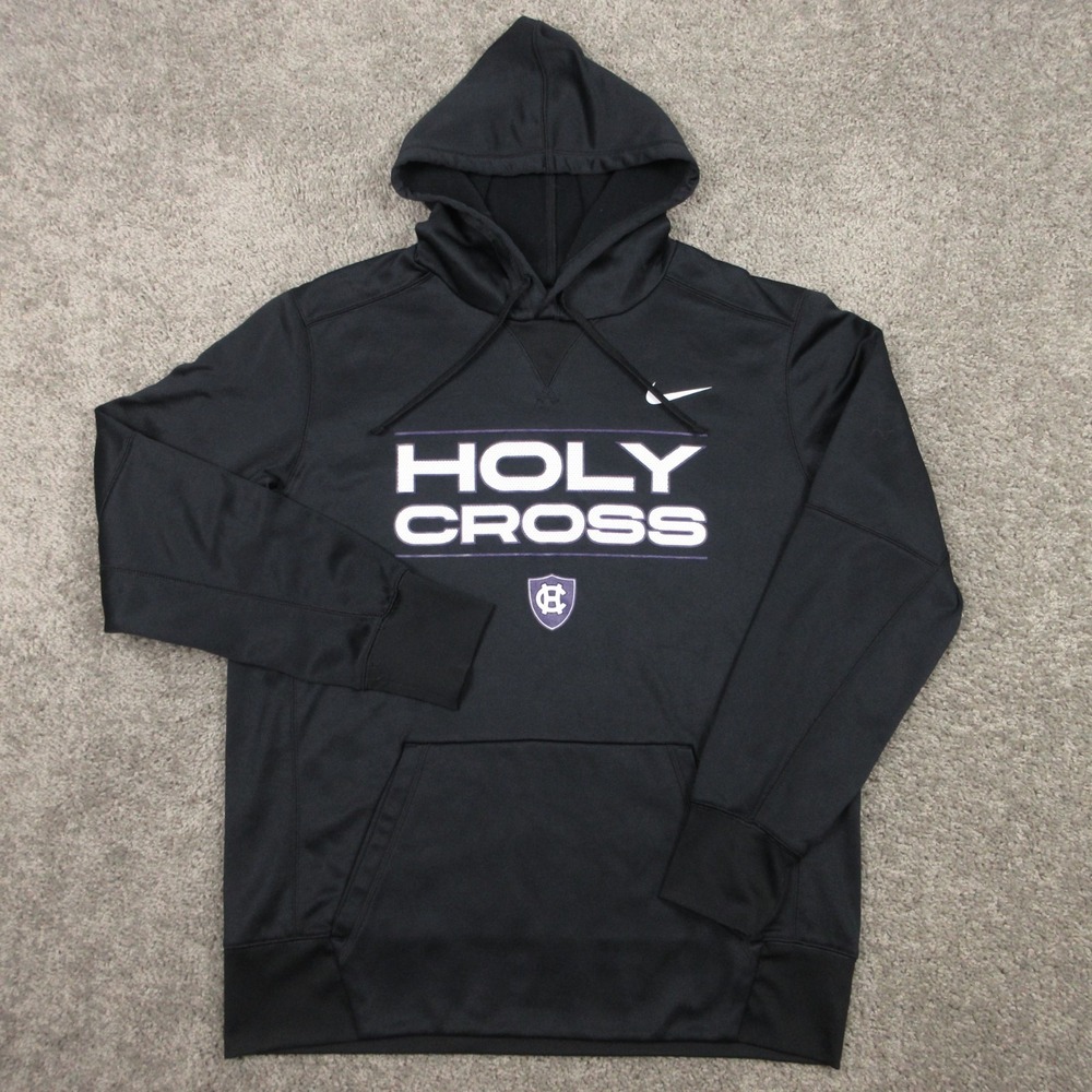 Holy Cross Crusaders Sweater Mens Large Black Hoodie Sweatshirt Nike Thermafit